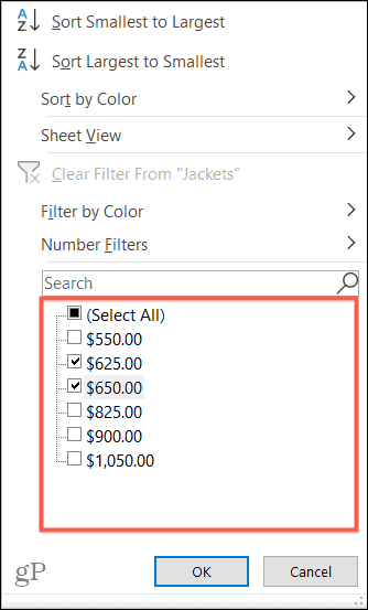 Фильтр по значению в Excel