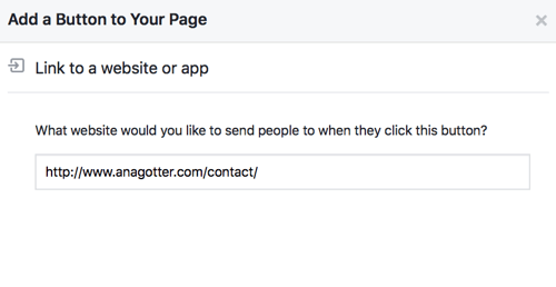 Завершите настройку кнопки CTA в Facebook со ссылками или контактной информацией, чтобы она полностью работала.