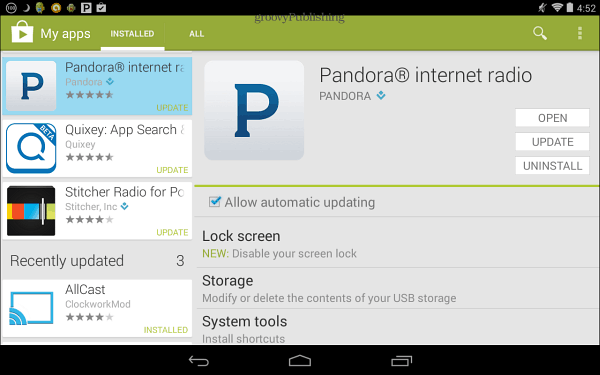 Pandora Обновление Google Play Store
