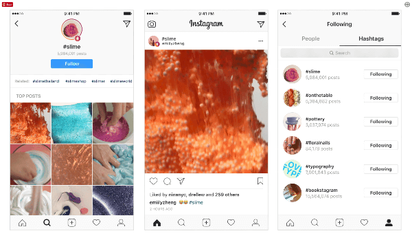 Чтобы сделать сообщения и других пользователей еще более заметными на платформе, Instagram представил хэштеги, по которым пользователи могут следить и находить популярные публикации и последние новости. 