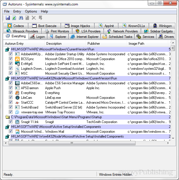 Sysinternals Autoruns помогает управлять элементами запуска Windows