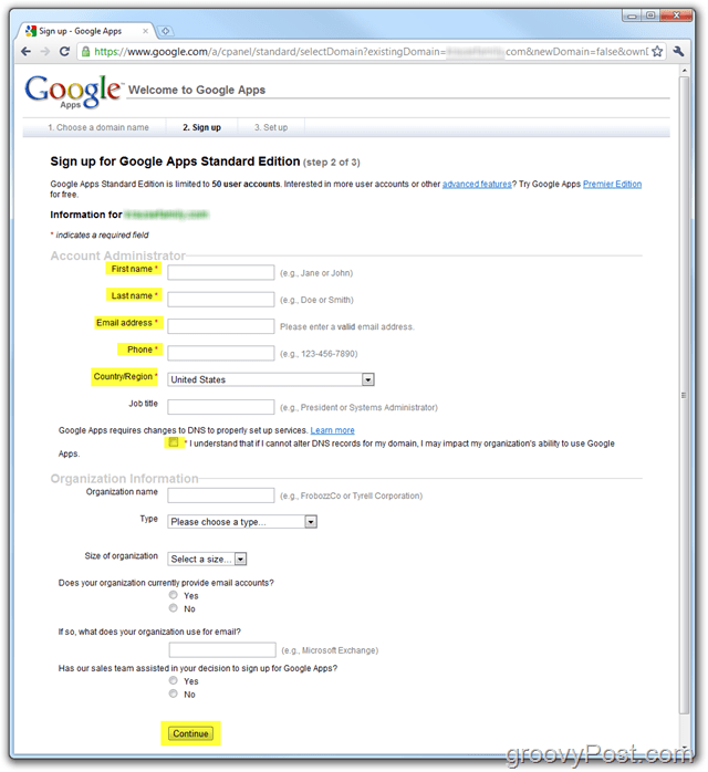 Регистрация в Службах Google Standard Edition Регистрация домена
