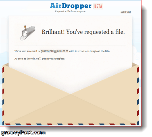 AirDropper Dropbox - файл отправлен