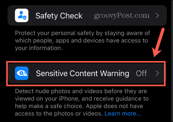 настройки предупреждения о конфиденциальном контенте iOS
