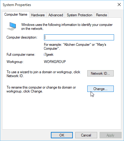 Windows 10 Системные свойства Имя компьютера