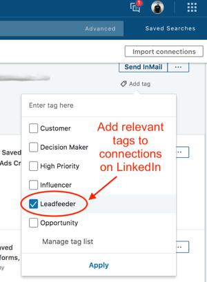 Пометка контактов в LinkedIn Sales Navigator.
