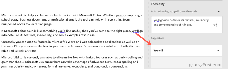 Предложение редактора Microsoft
