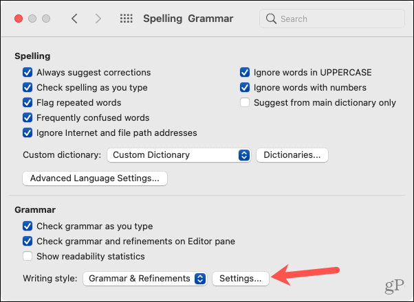Параметры Word для Mac, настройки грамматики