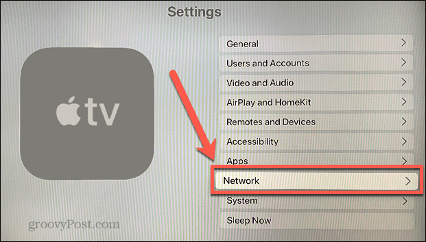 меню сети Apple TV
