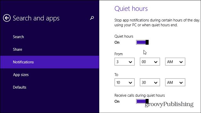 Тихие часы в Windows 8.1 позволяют отключить уведомления приложений