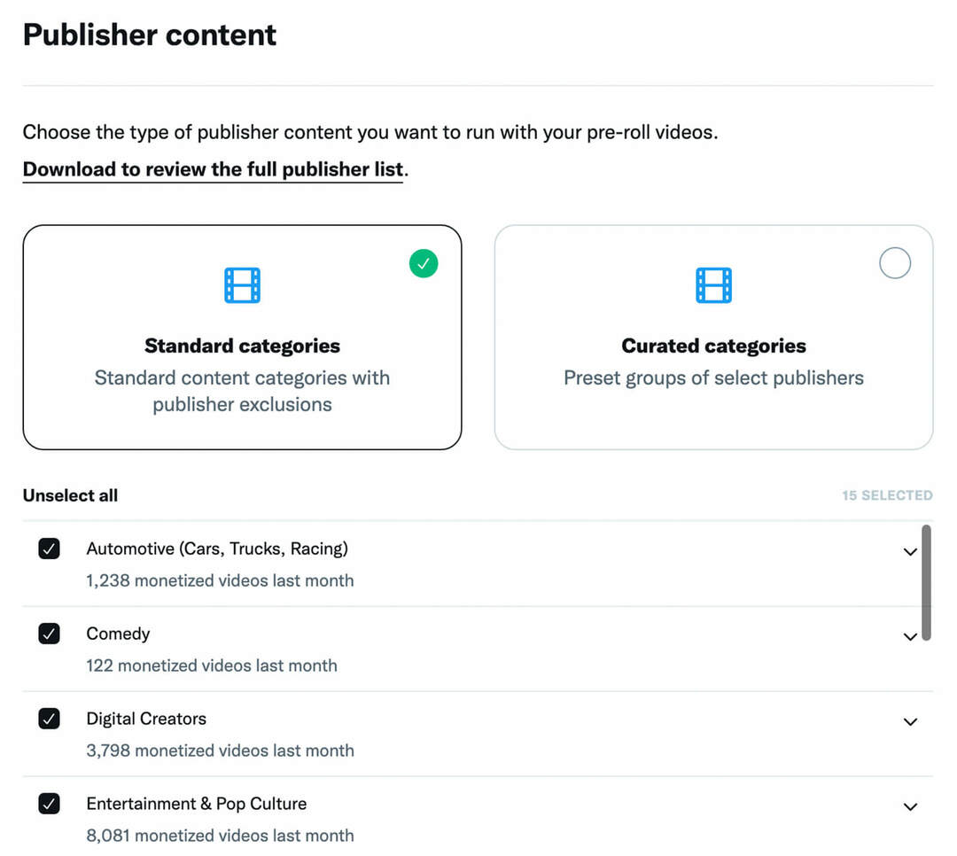 Как запустить рекламу в Твиттере в 2022 году, продвигаемый перед роликом, издатель, контент – шаг 10