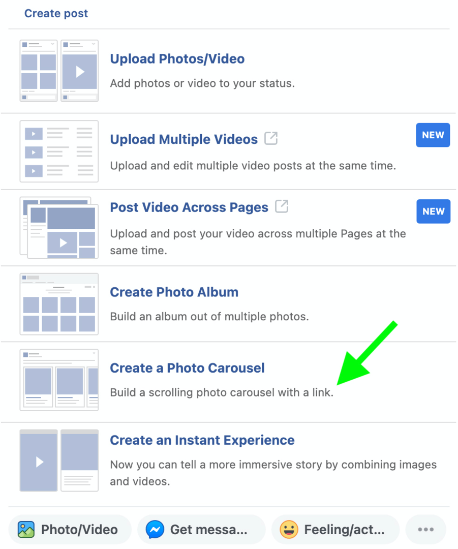 изображение того, как создать карусельную публикацию Facebook в Business Manager, шаг 2
