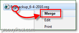 объединить файл реестра, чтобы восстановить его в Windows 7 и Vista