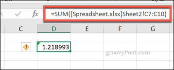 Формула Excel SUM с использованием диапазона ячеек из другого файла Excel