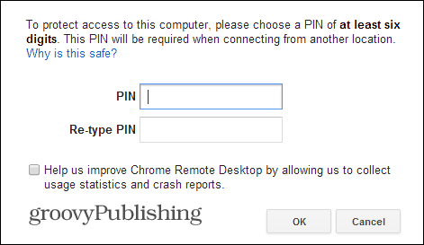 PIN-код Chrome Remote Desktop для ПК