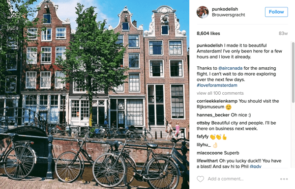 Air Canada объединилась с влиятельными лицами в Instagram, чтобы продвигать новые маршруты в Амстердам, Мехико и Дубай.