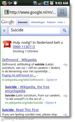Линия помощи Google по самоубийству в Нидерландах