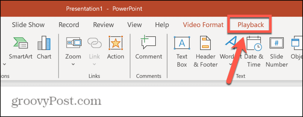 Меню воспроизведения PowerPoint Mac