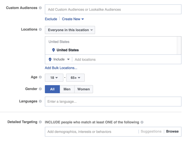 параметры таргетинга на рекламную аудиторию facebook