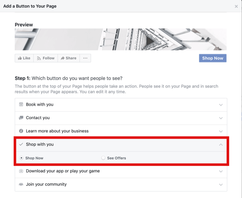 шаг 1, как добавить кнопку «Купить сейчас» на страницу Facebook для покупок в Instagram