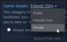 Настройка конфиденциальности игры Steam на частную