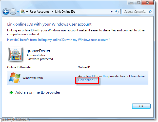 связать Windows Live ID с учетной записью Windows 7