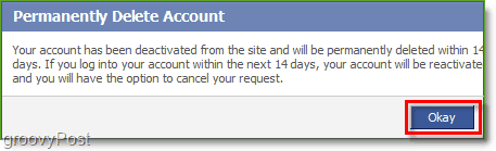 Вы должны подождать 14 дней после подтверждения удаления вашей учетной записи Facebook