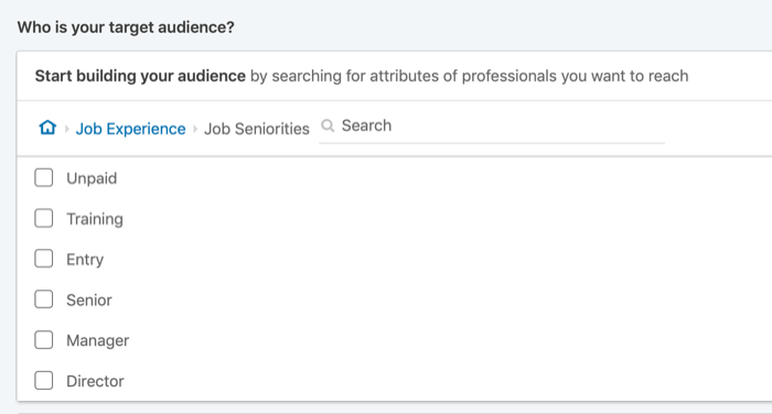 таргетинг объявлений LinkedIn по стажу работы