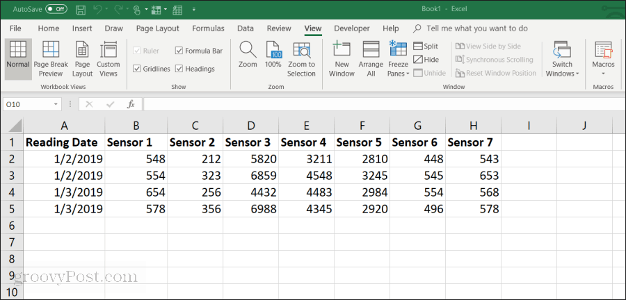 Пример таблицы Excel