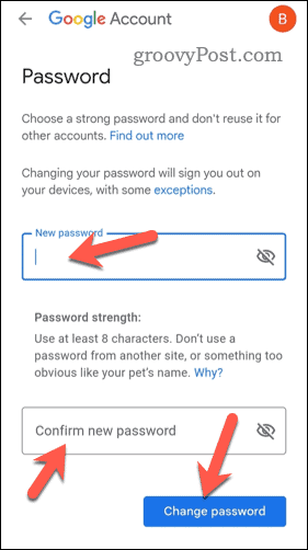 Изменить пароль Gmail