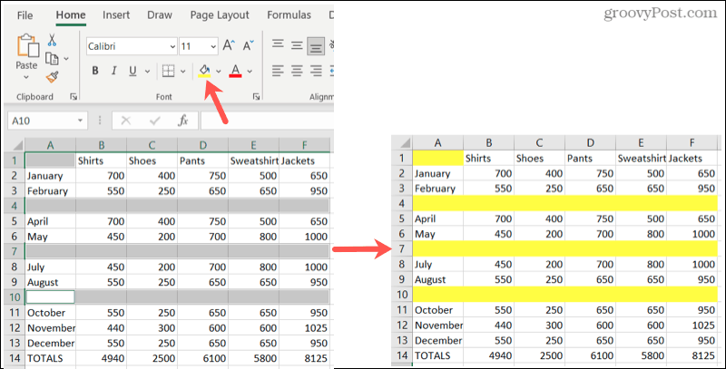 Выделите пустые строки в Excel