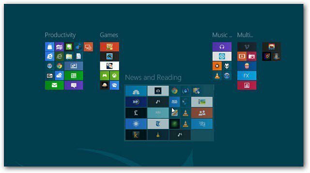 Windows 8: создание групп листов на начальном экране