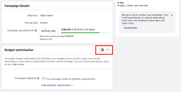 Возможность оптимизации бюджета кампании Facebook.
