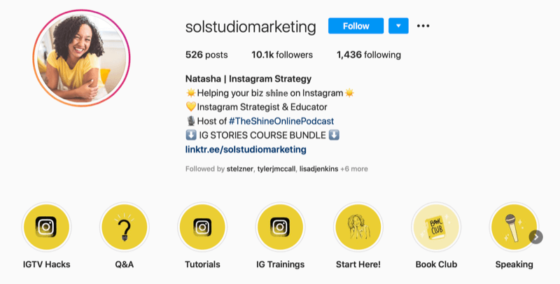скриншот биографии аккаунта Sol Studio Marketing в Instagram