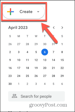 Скриншот кнопки создания Календаря Google