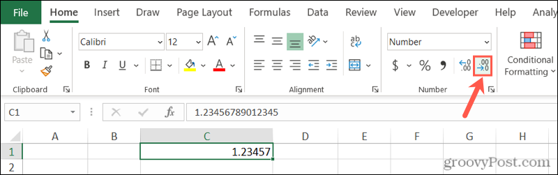 Кнопка уменьшения десятичной дроби в Excel