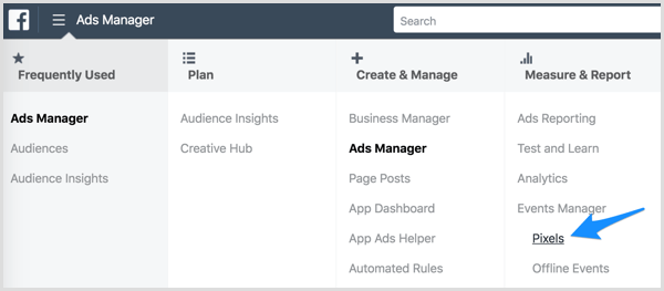 Получите доступ к пикселю Facebook через Ads Manager.