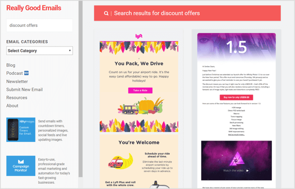 Really Good Emails позволяет вам увидеть электронные рассылки ведущих брендов в вашей нише.