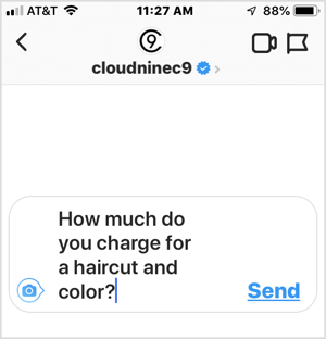 Пример часто задаваемого вопроса бизнесу в Instagram.