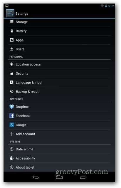 Nexus 7 учетные записи пользователей - настройки пользователя