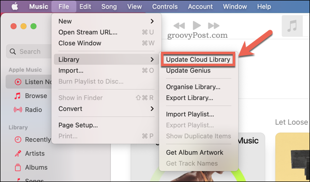 Обновление облачной коллекции Apple Music в приложении Mac Music