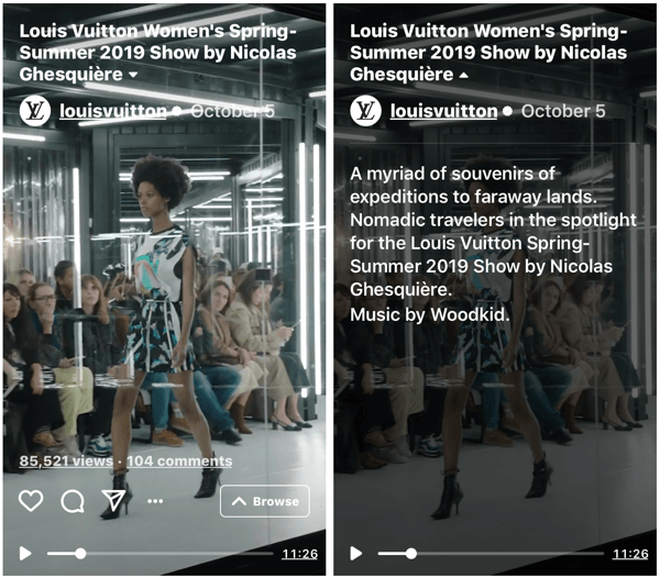 Пример показа Louis Vuitton на IGTV для показа женской коллекции весна-лето 2019.