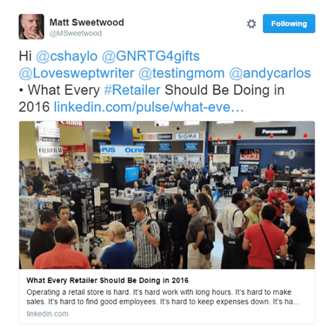Мэтт Свитвуд делится сообщениями linkedin в твиттере