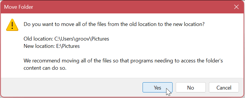 Переместить пользовательские папки по умолчанию в Windows 11