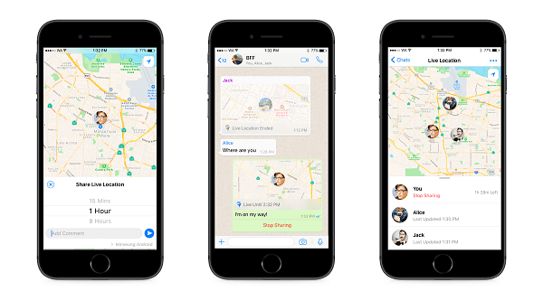 В WhatsApp теперь есть возможность делиться местоположением в реальном времени для семьи и друзей. 