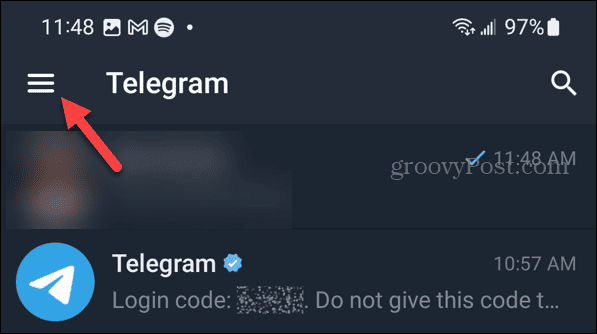 Кнопка меню в Telegram на Android