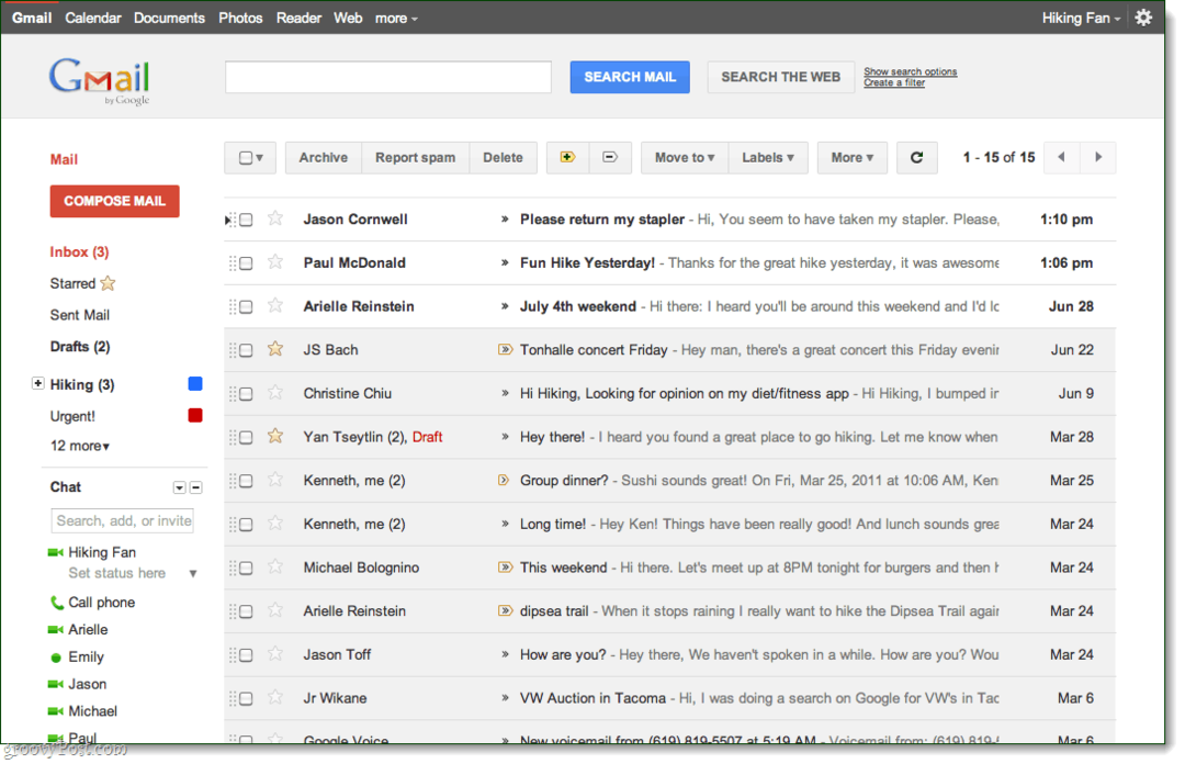 Входящие Gmail, тема предварительного просмотра