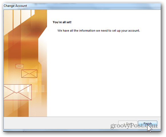 Добавить почтовый ящик Outlook 2013 - нажмите кнопку Готово