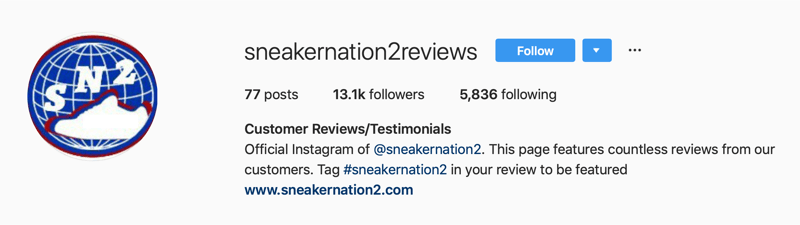 вторичный аккаунт в Instagram для SneakerNation2 отзыва