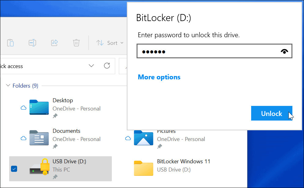 Введите пароль, зашифрованный диск BitLocker